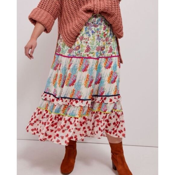 Anthropologie Dresses & Skirts - Anthropologie Lorraine Faaria  Mixed Media Tiered Maxi Skirt XL *FLAWED* Cottage